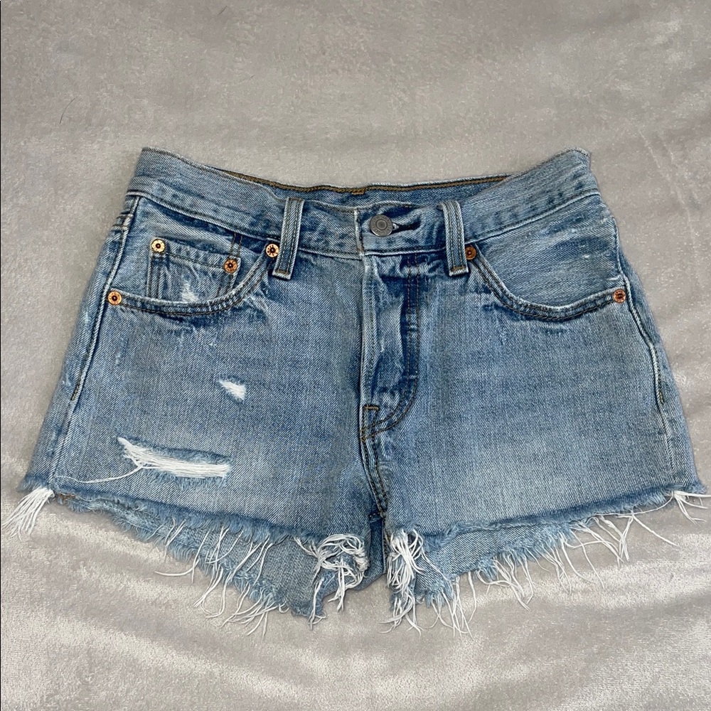 Levi's 501 Blue Distressed Jean Shorts